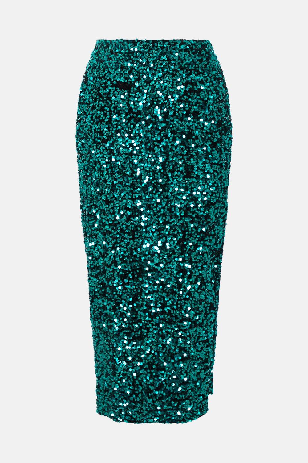 Warehouse sequin midi shop skirt dark green