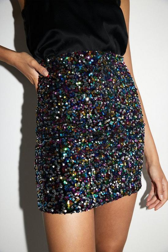 Warehouse Velvet Rainbow Sequin Mini Skirt 1
