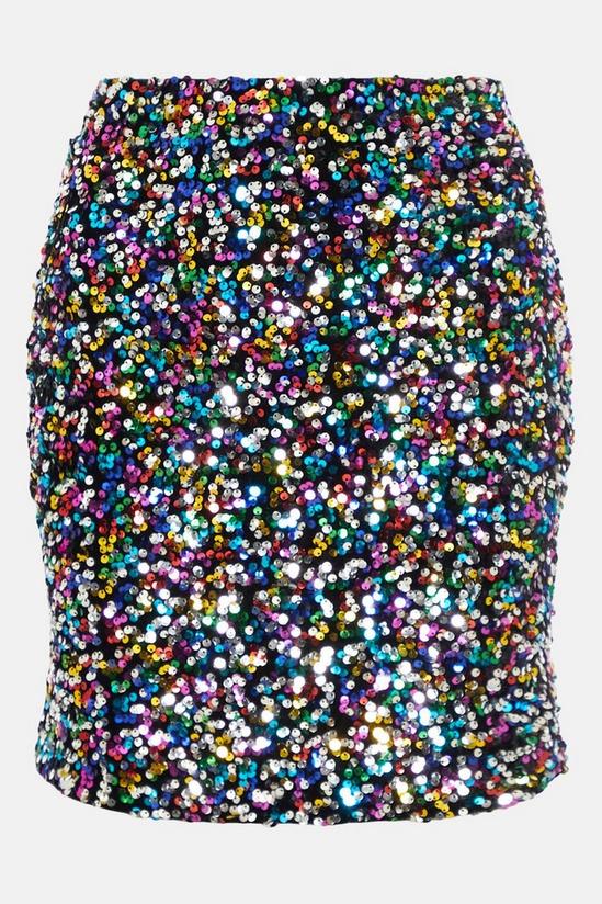 Warehouse Velvet Rainbow Sequin Mini Skirt 4