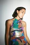 Warehouse Printed Sequin Halter Neck Midi Dress thumbnail 2