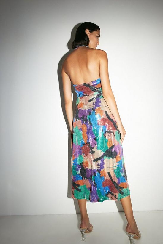 Warehouse Printed Sequin Halter Neck Midi Dress 3