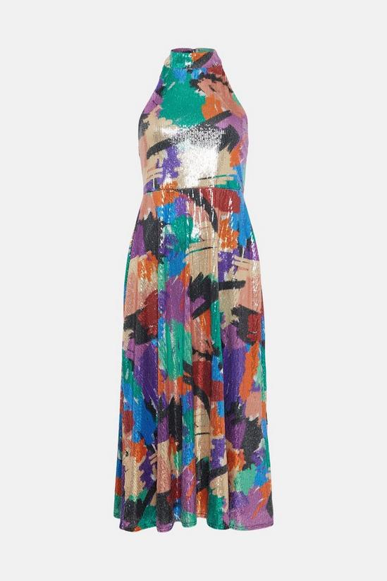 Warehouse Printed Sequin Halter Neck Midi Dress 4