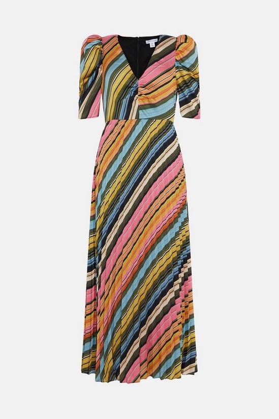 Warehouse Stripe V Neck Pleated Maxi Dress 4