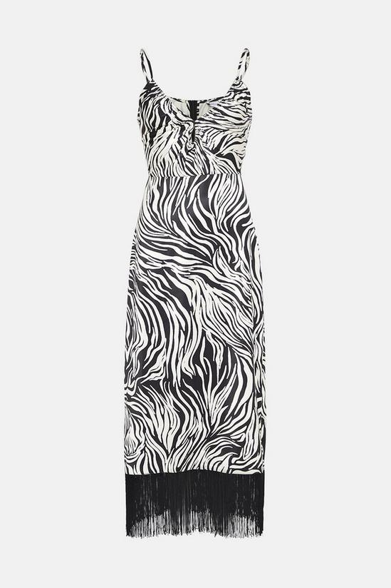 Warehouse Zebra Print Strappy Fringing Midi Dress 4