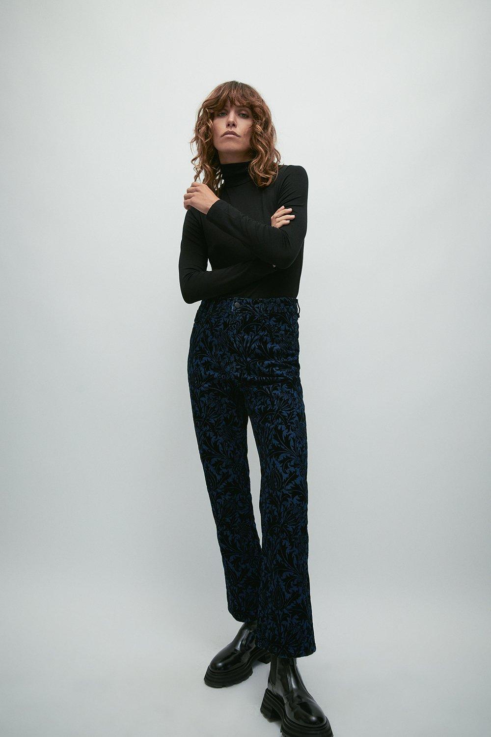 Womens WH x William Morris Society Denim Velvet Floral Jeans - indigo