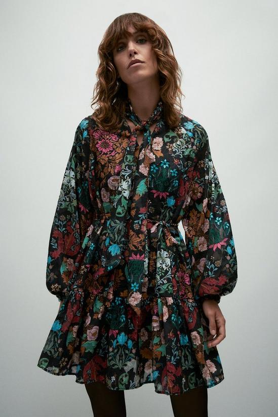 Warehouse WH x William Morris Society Tie Neck Belted Mini Dress 5