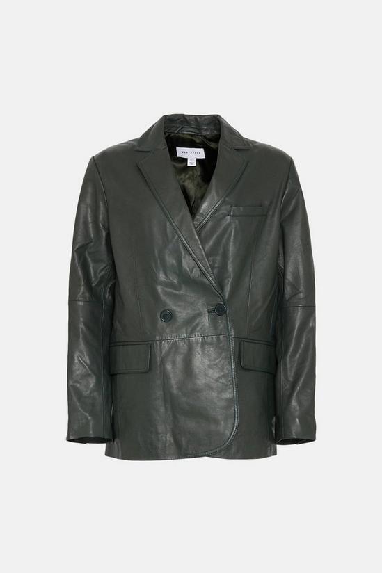 Warehouse Real Leather Double Breasted Relaxed Blazer 4