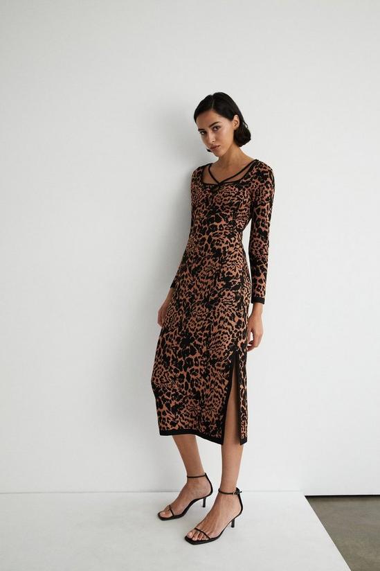 Warehouse Metallic Leopard Jacquard Knit Midi Dress 1