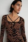 Warehouse Metallic Leopard Jacquard Knit Midi Dress thumbnail 2