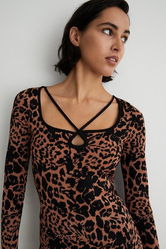 Warehouse Metallic Leopard Jacquard Knit Midi Dress 2