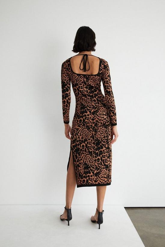 Warehouse Metallic Leopard Jacquard Knit Midi Dress 3