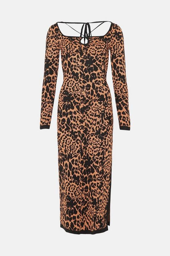 Warehouse Metallic Leopard Jacquard Knit Midi Dress 4