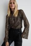 Warehouse Drapey Sequin Flare Sleeve Funnel Neck Top thumbnail 1
