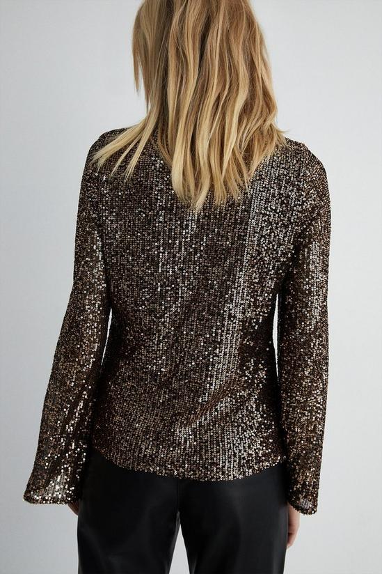 Warehouse Drapey Sequin Flare Sleeve Funnel Neck Top 3