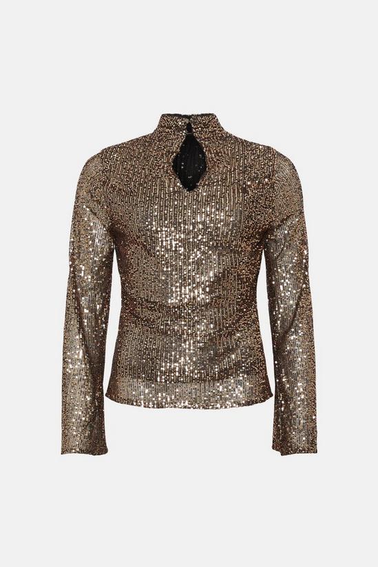 Warehouse Drapey Sequin Flare Sleeve Funnel Neck Top 4