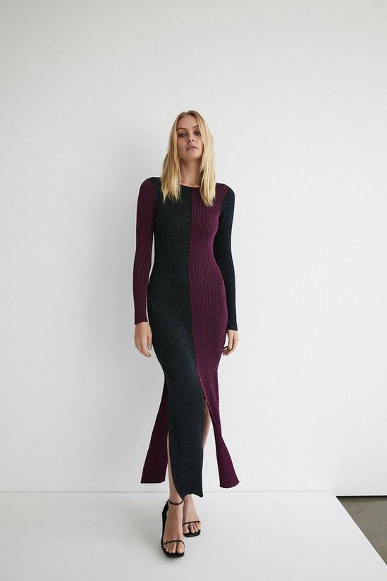 Warehouse Metallic Colourblock Knit Midi Dress 1