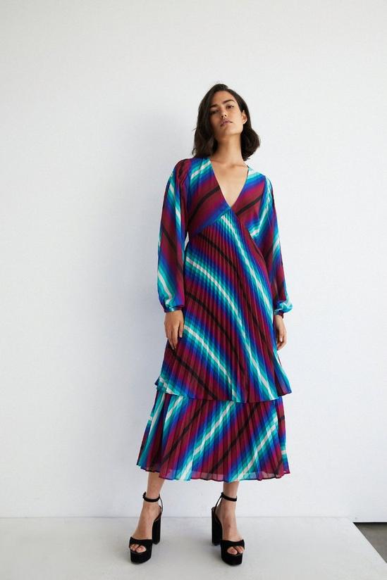Warehouse Stripe Pleated Double Tiered Midi Dress 1