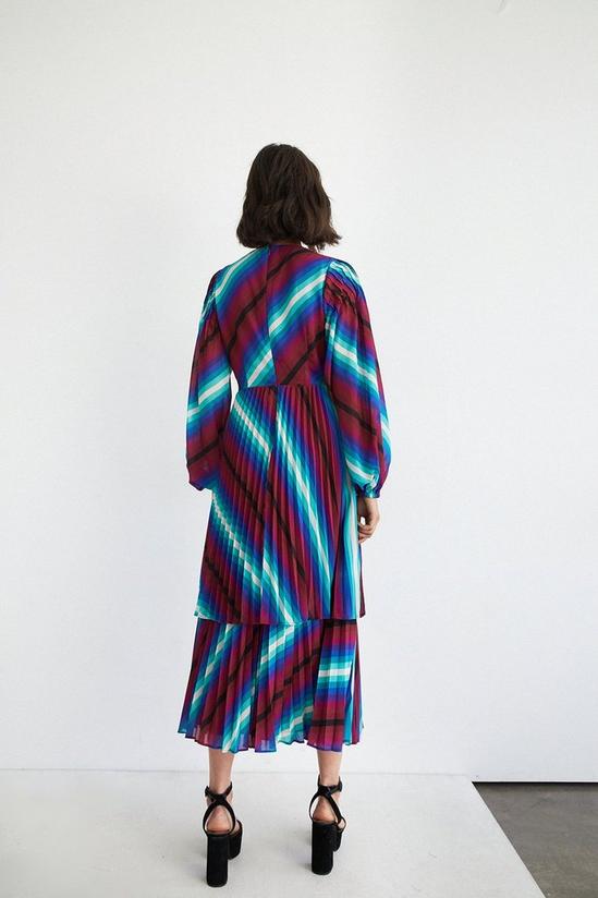 Warehouse Stripe Pleated Double Tiered Midi Dress 3