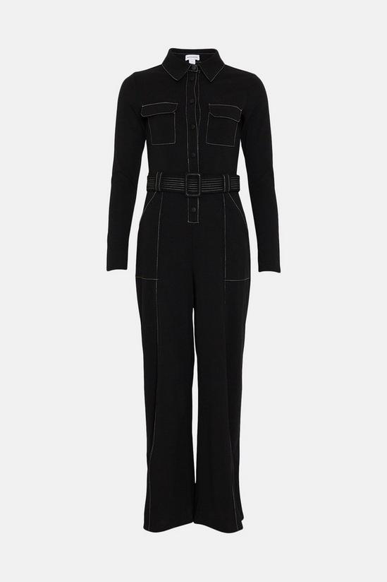 Warehouse Petite Topstitch Jersey Crepe Belted Jumpsuit 4