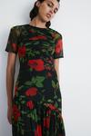 Warehouse Floral Mesh Ruched Drop Tiered Midi Dress thumbnail 2