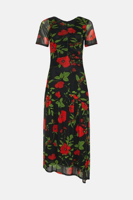 Warehouse Floral Mesh Ruched Drop Tiered Midi Dress 4