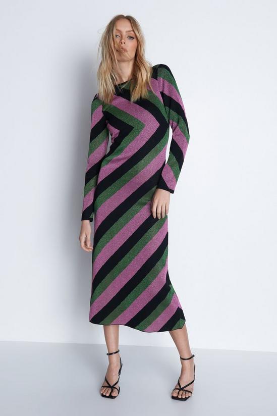 Warehouse Diagonal Metallic Stripe Knit Midi Dress 1