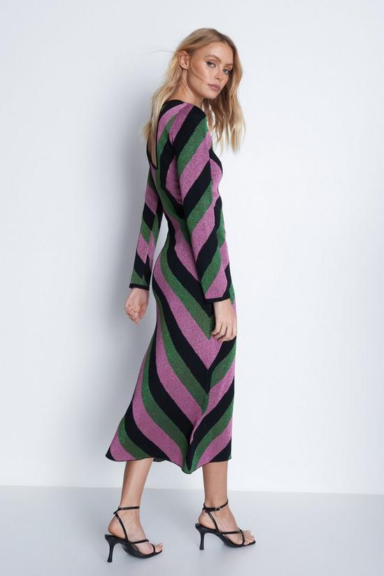 Warehouse Diagonal Metallic Stripe Knit Midi Dress 3