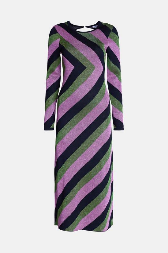 Warehouse Diagonal Metallic Stripe Knit Midi Dress 4
