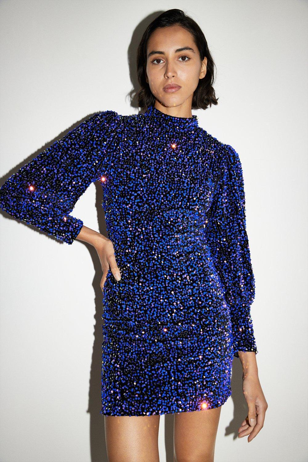 Warehouse blue cheap sequin dress