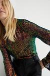Warehouse Drapey Iridescent Sequin Flare Sleeve Funnel Neck Top thumbnail 2