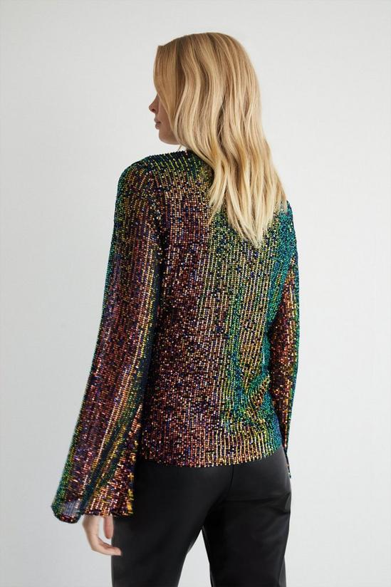 Warehouse Drapey Iridescent Sequin Flare Sleeve Funnel Neck Top 3