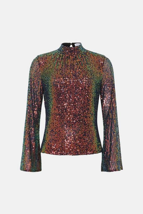 Warehouse Drapey Iridescent Sequin Flare Sleeve Funnel Neck Top 4