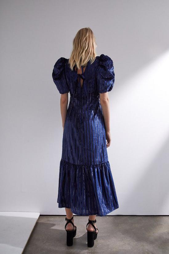 Warehouse Stripe Velvet V Neck Tiered Midi Dress 3