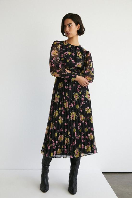 Warehouse Floral Pleated Chiffon Belted Midi Dress 1