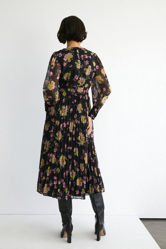 Warehouse Floral Pleated Chiffon Belted Midi Dress 3