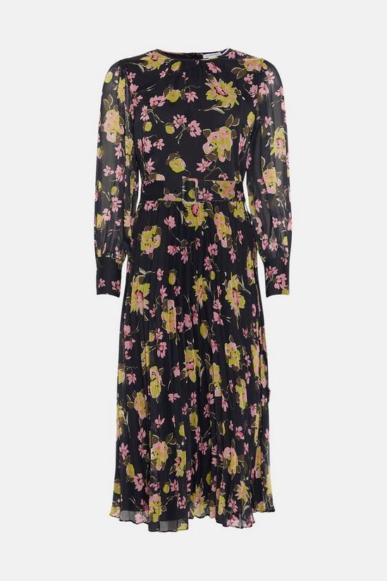 Warehouse Floral Pleated Chiffon Belted Midi Dress 4