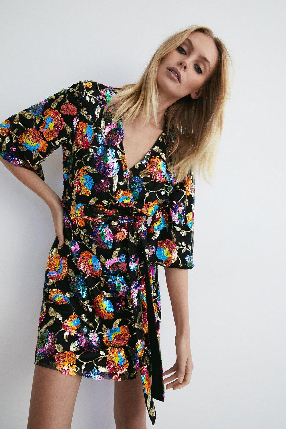 Warehouse sequin 2025 wrap dress