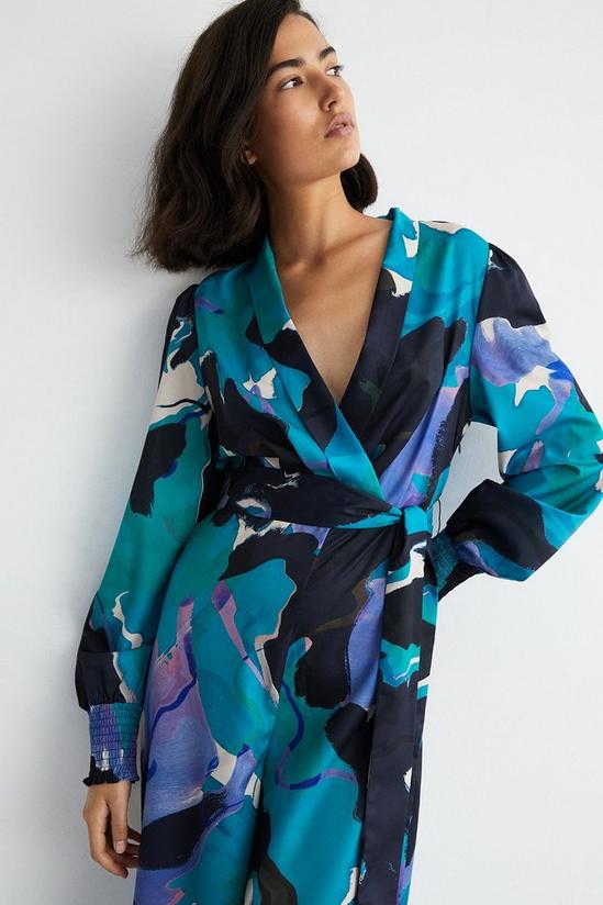 Warehouse Abstract Print Wrap Front Wide Leg Jumpsuit 2