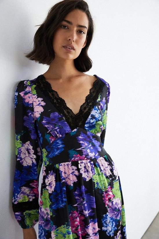 Warehouse Lace Insert Floral Print Midi Dress 2