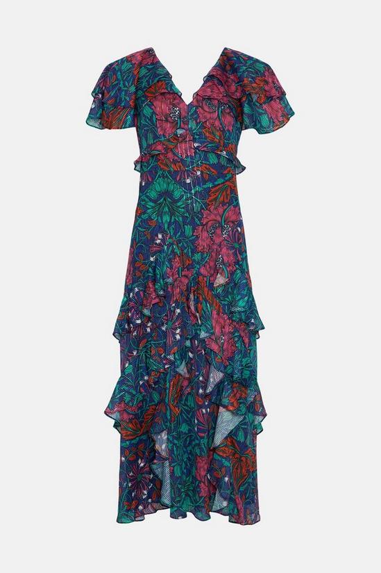 Warehouse WH x William Morris Society Sparkle Ruffled Midi Dress 4