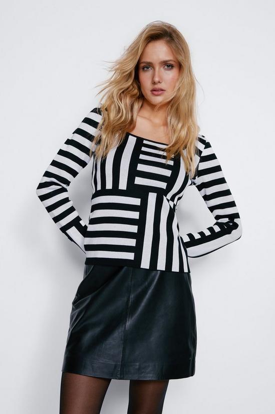 Warehouse Mixed Stripe Square Neck Knit Top 1