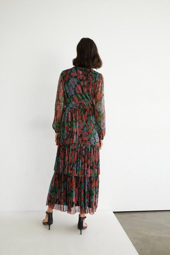 Warehouse Floral Metallic Plisse Tiered Twist Midi Dress 3