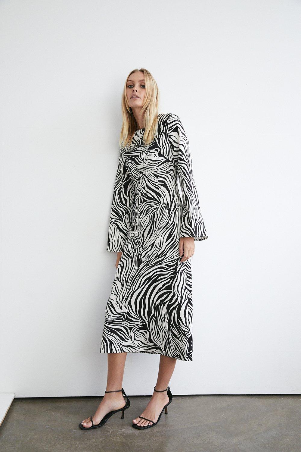 Womens Zebra Satin Crepe Cut Out Midaxi Dress - mono