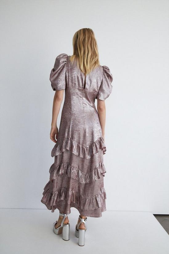 Warehouse Lame Ruched Sleeve Tired Maxi Dress 3