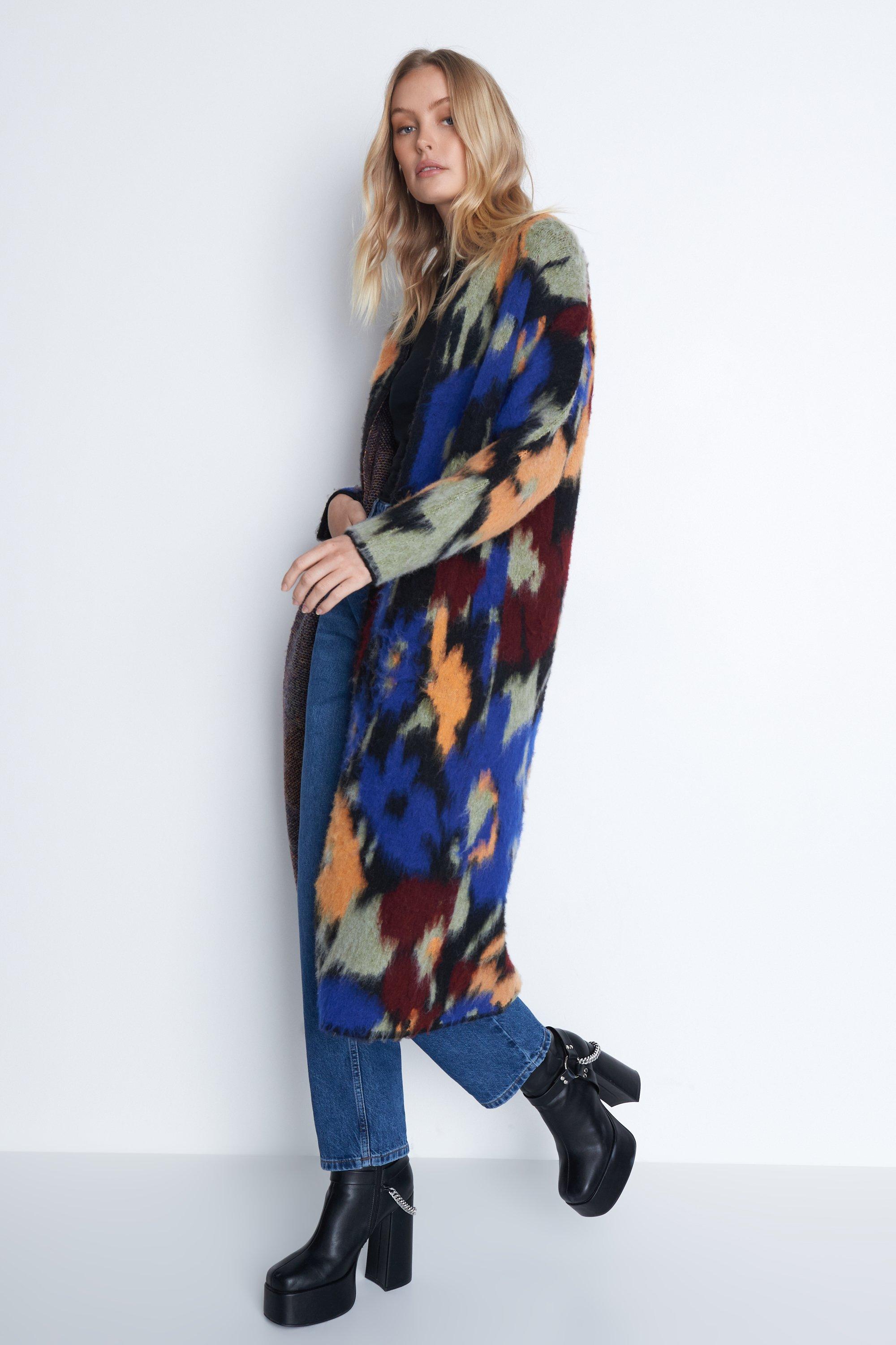 Jumpers Cardigans Recycled Brushed Floral Knit Coatigan