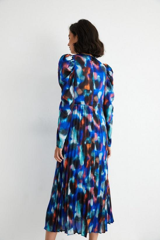 Warehouse Abstract Pleated Puff Sleeve Maxi Dress 3