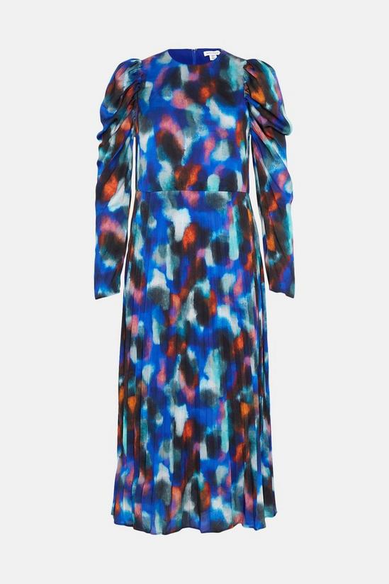 Warehouse Abstract Pleated Puff Sleeve Maxi Dress 4