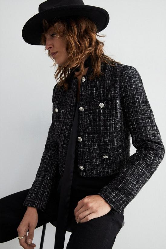 Warehouse Tweed Tailored Jacket With Crystal Buttons 1