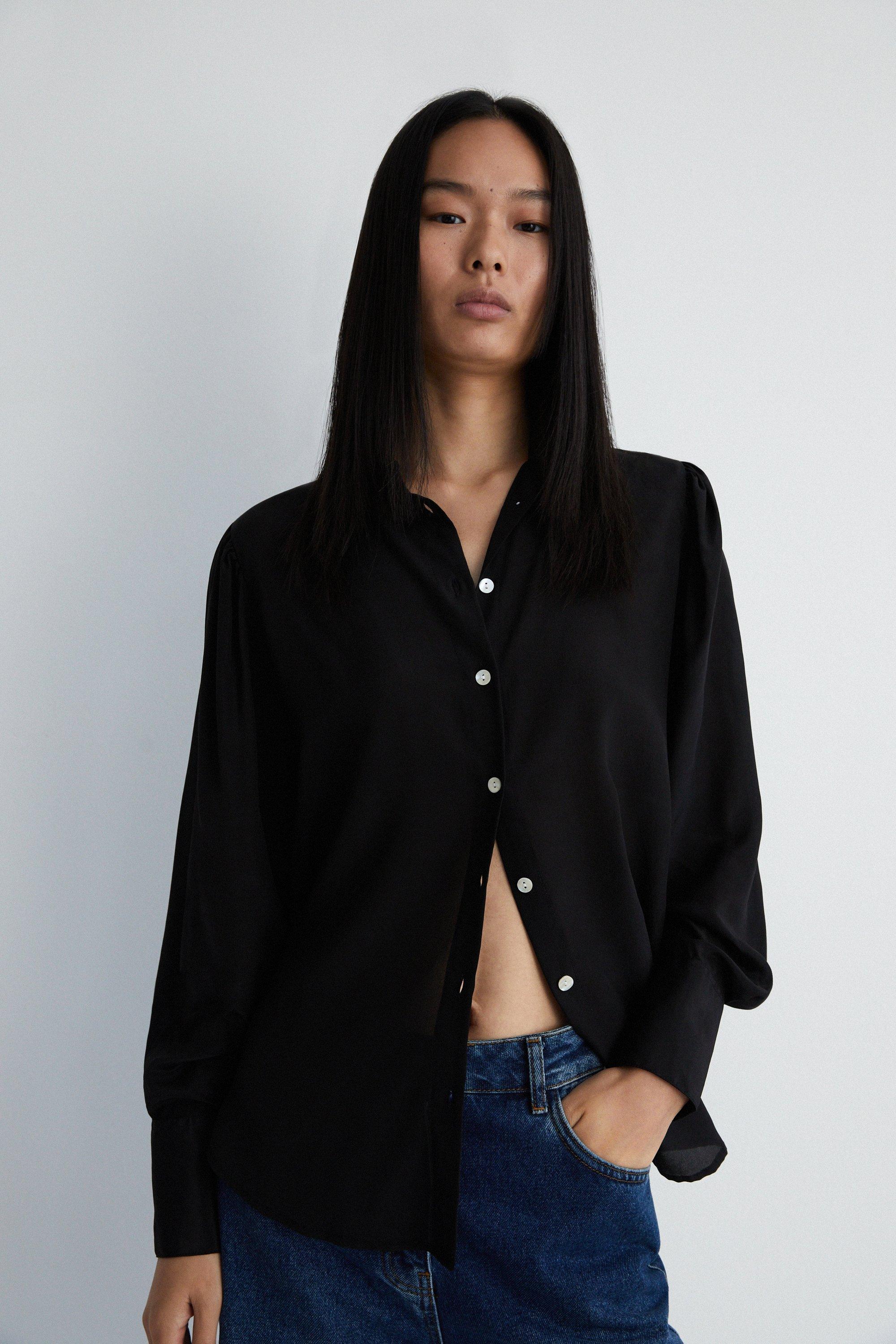 Womens Premium Essential Silk Shirt - black