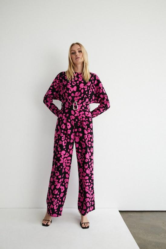 Warehouse Petite Animal Relaxed Sleeve Belted Jumpsuit 1